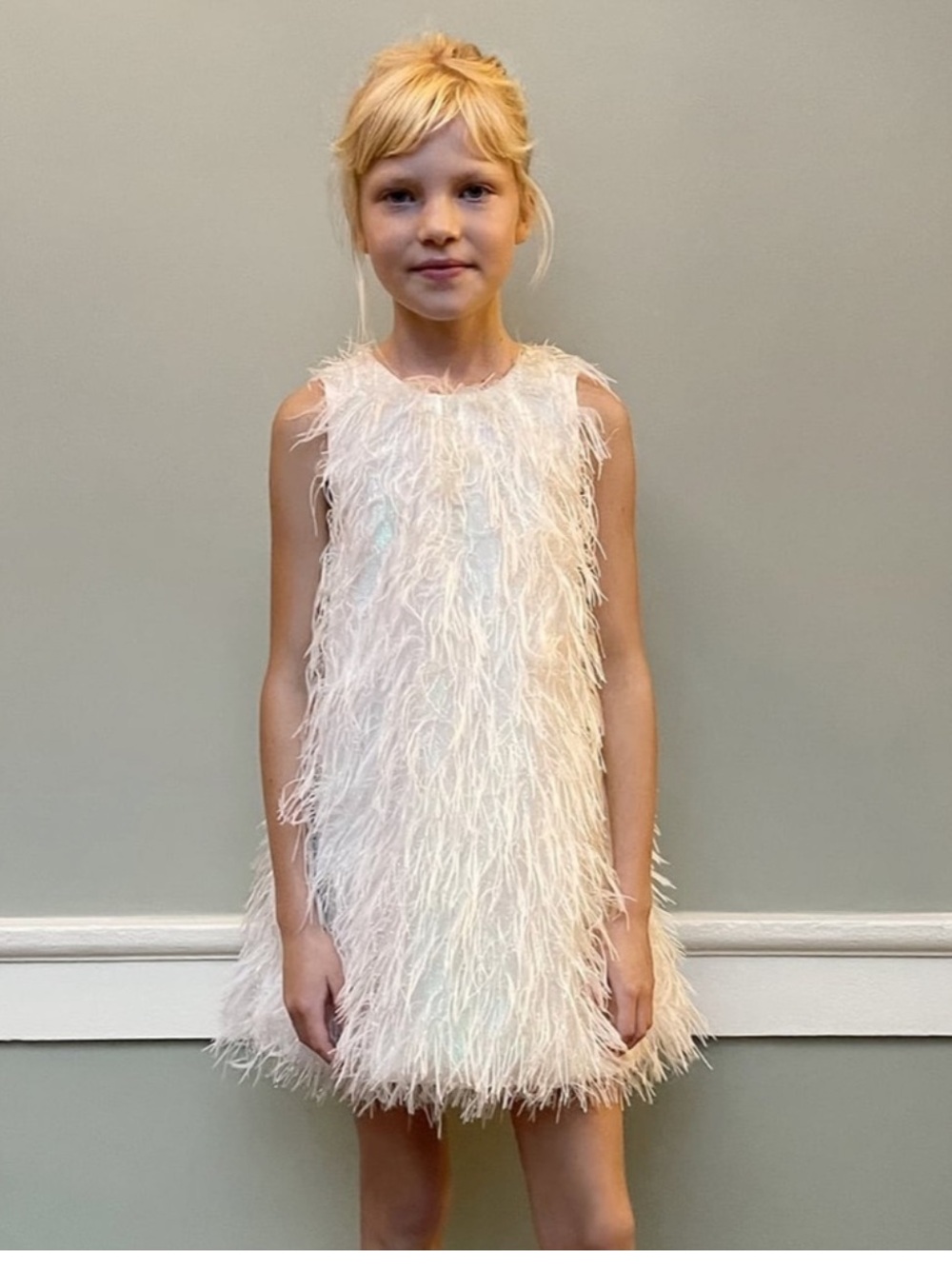 NWT Zara Girls Feathered Fringed White Dress 11-12 Years Special Occasion Fancy